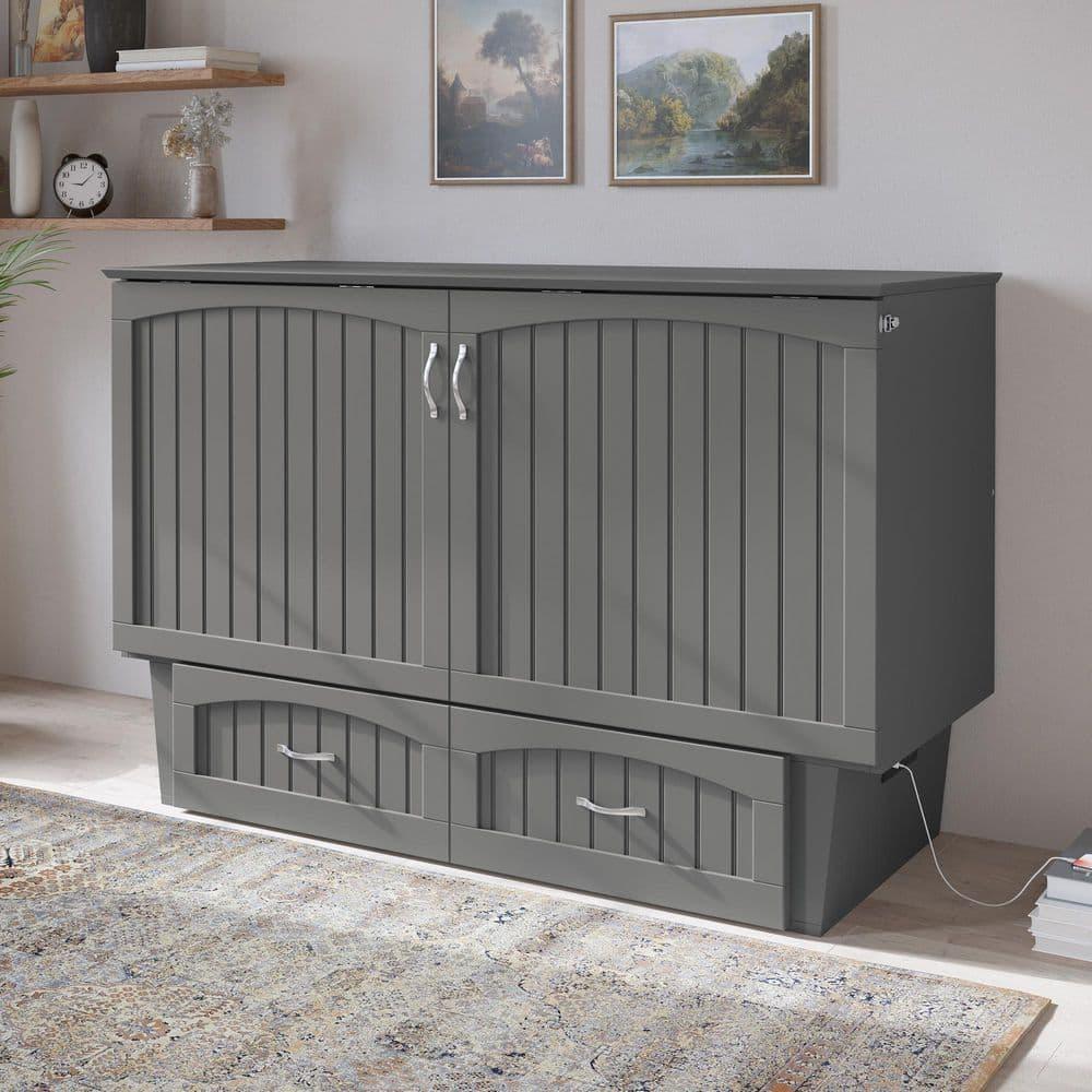 Queen Nantucket Murphy Bed Chest USB Turbo Charger Gray - AFI: Space-Saving, Built-In Charging, No Box Spring Required