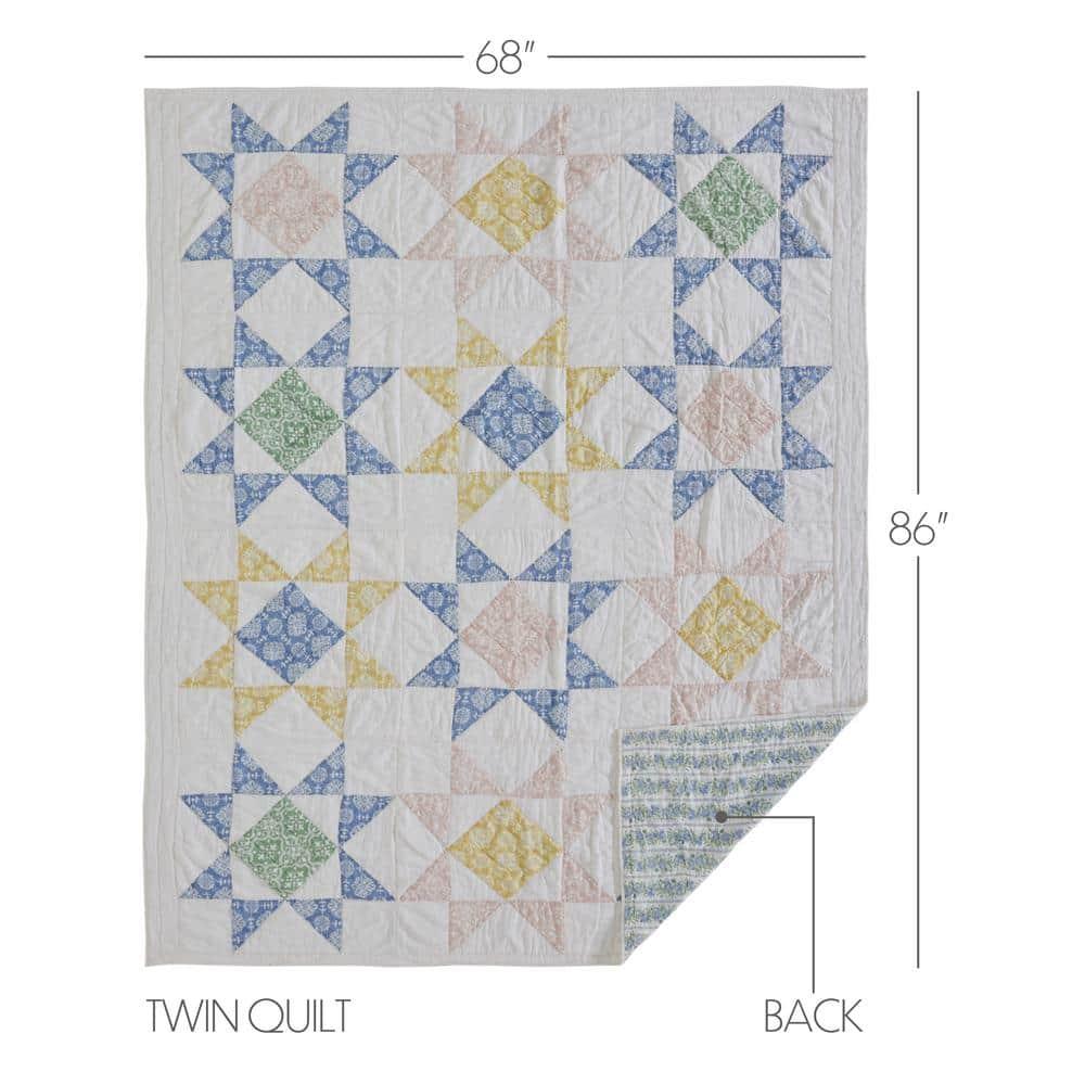 VHC Brands Jolie Blue and Green Patchwork Cotton Quilt, Twin - Reversible