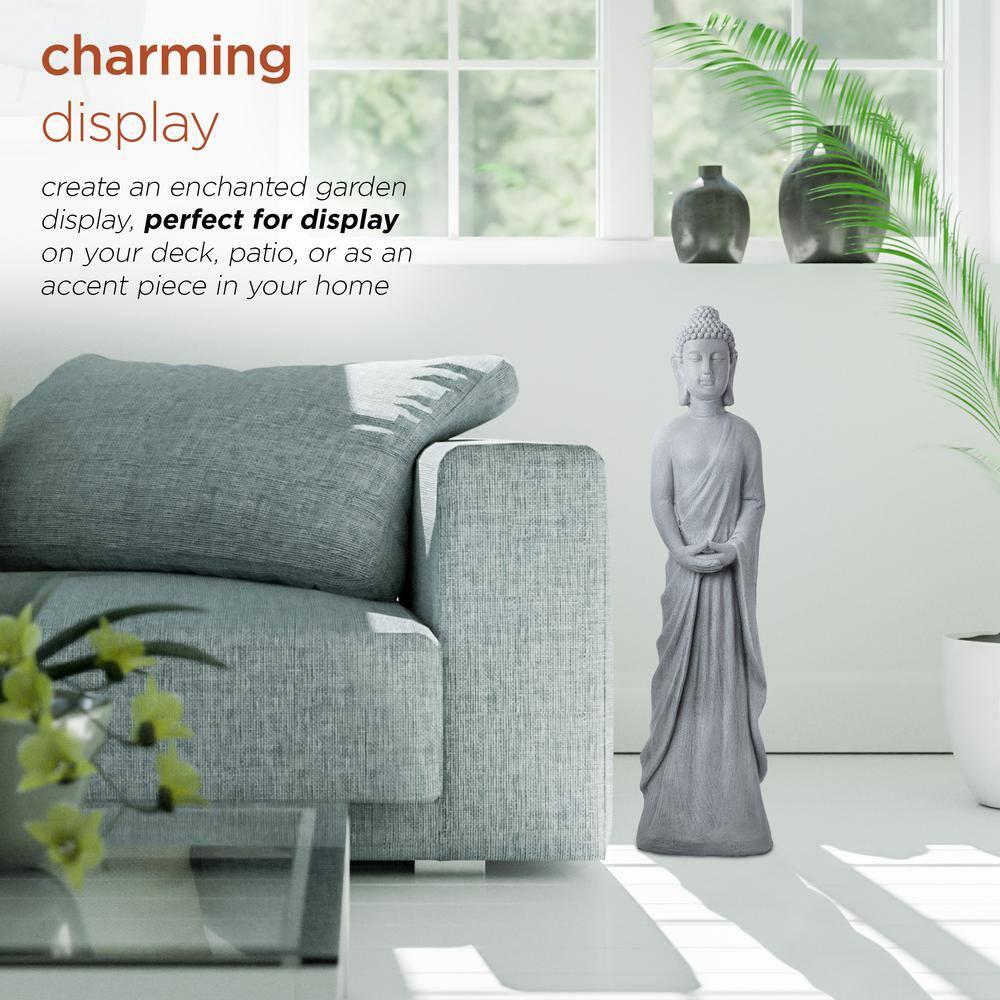 32" Magnesium Oxide Standing Buddha Statue Gray - Alpine Corporation: Outdoor Decor, Garden Accent