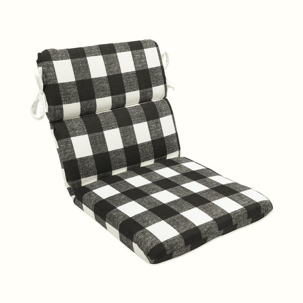 Anderson Rounded Corners Outdoor Chair Cushion Black - Pillow Perfect: Weather-Resistant Patio Seat with Ties