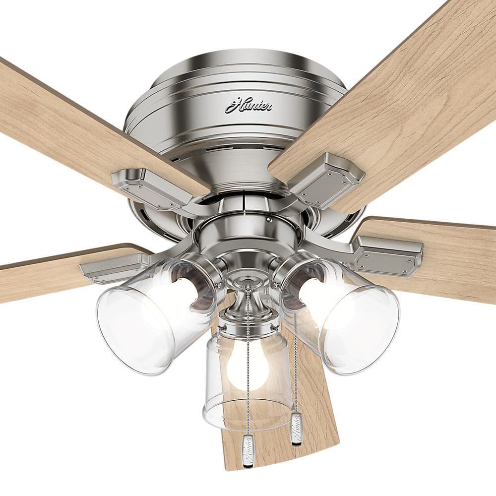 52" Crestfield Low Profile Ceiling Fan (Includes LED Light Bulb) Brushed Nickel - Hunter Fan: 5-Blade, 3-Speed, Flush Mount, Reversible Motor