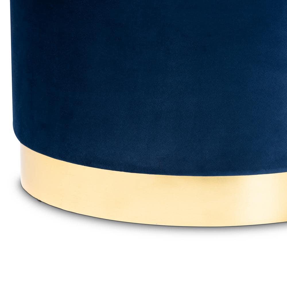 Marisa Navy Blue Velvet and Gold Storage Ottoman