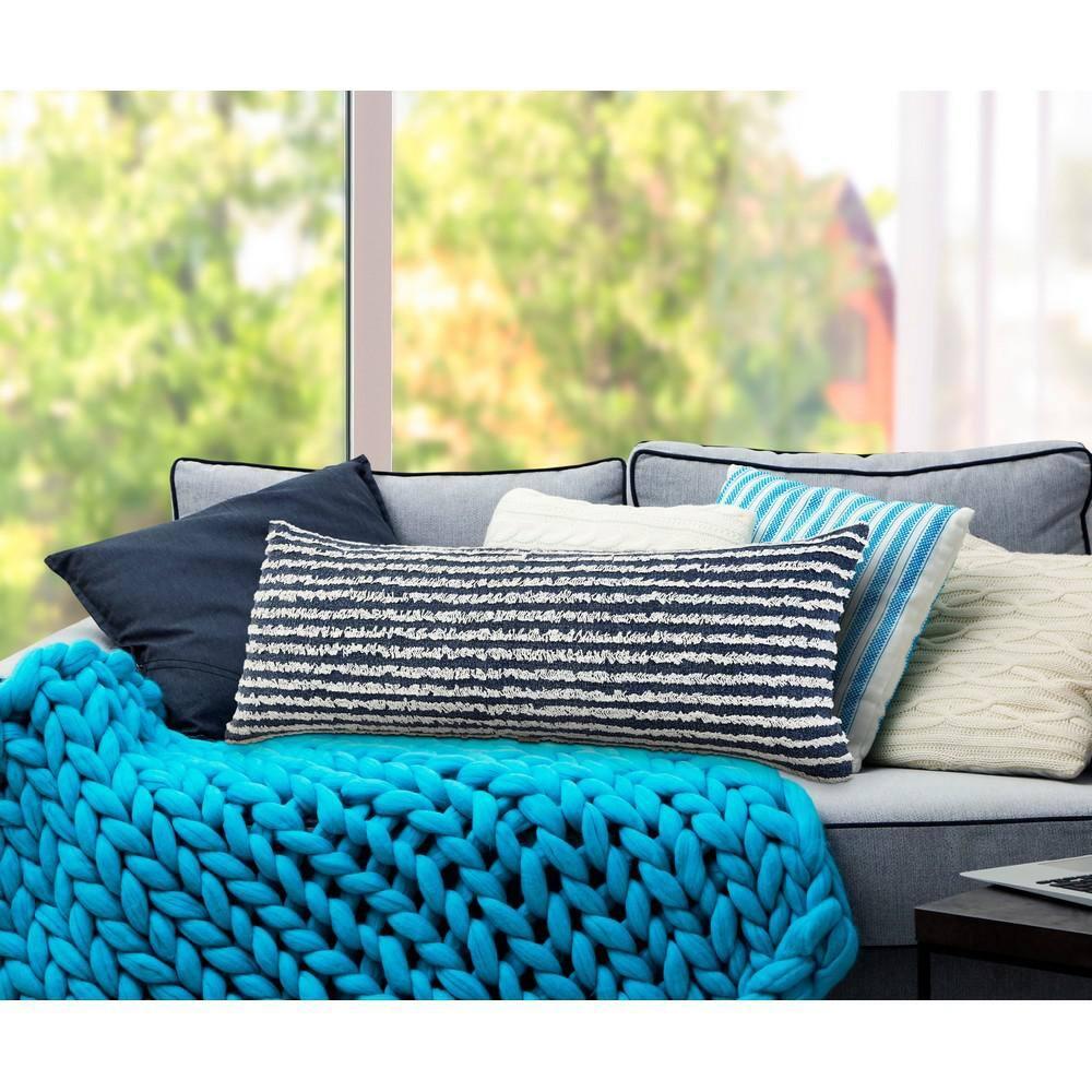 Wispy Ways Ensign Blue/Cream Striped Textured Poly-fill 14 in. x 36 in. Indoor Throw Pillow