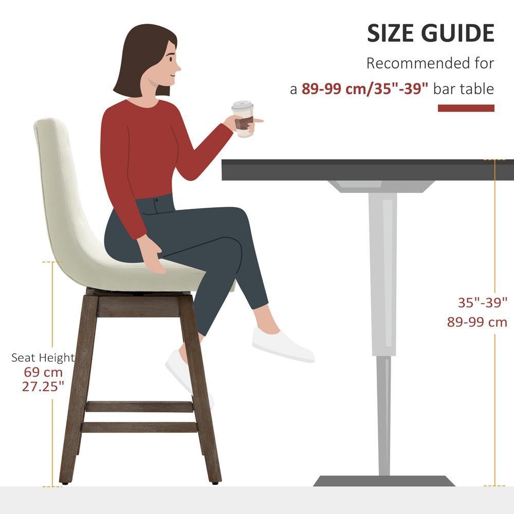 HOMCOM Bar Stools Set of 2, Swivel Bar Chairs, 25.5" High Fabric Tufted Breakfast Barstools for Kitchen Counter