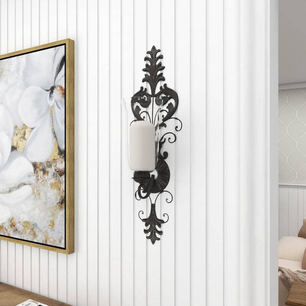 DecMode Bronze Glass Wall Sconce with Scroll Designs