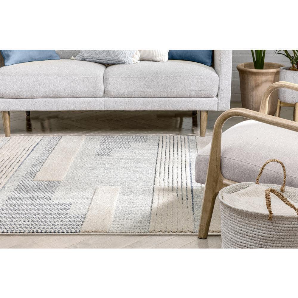 Marcone Briar Tribal Geometric Abstract Light Blue Looped Pile Rug