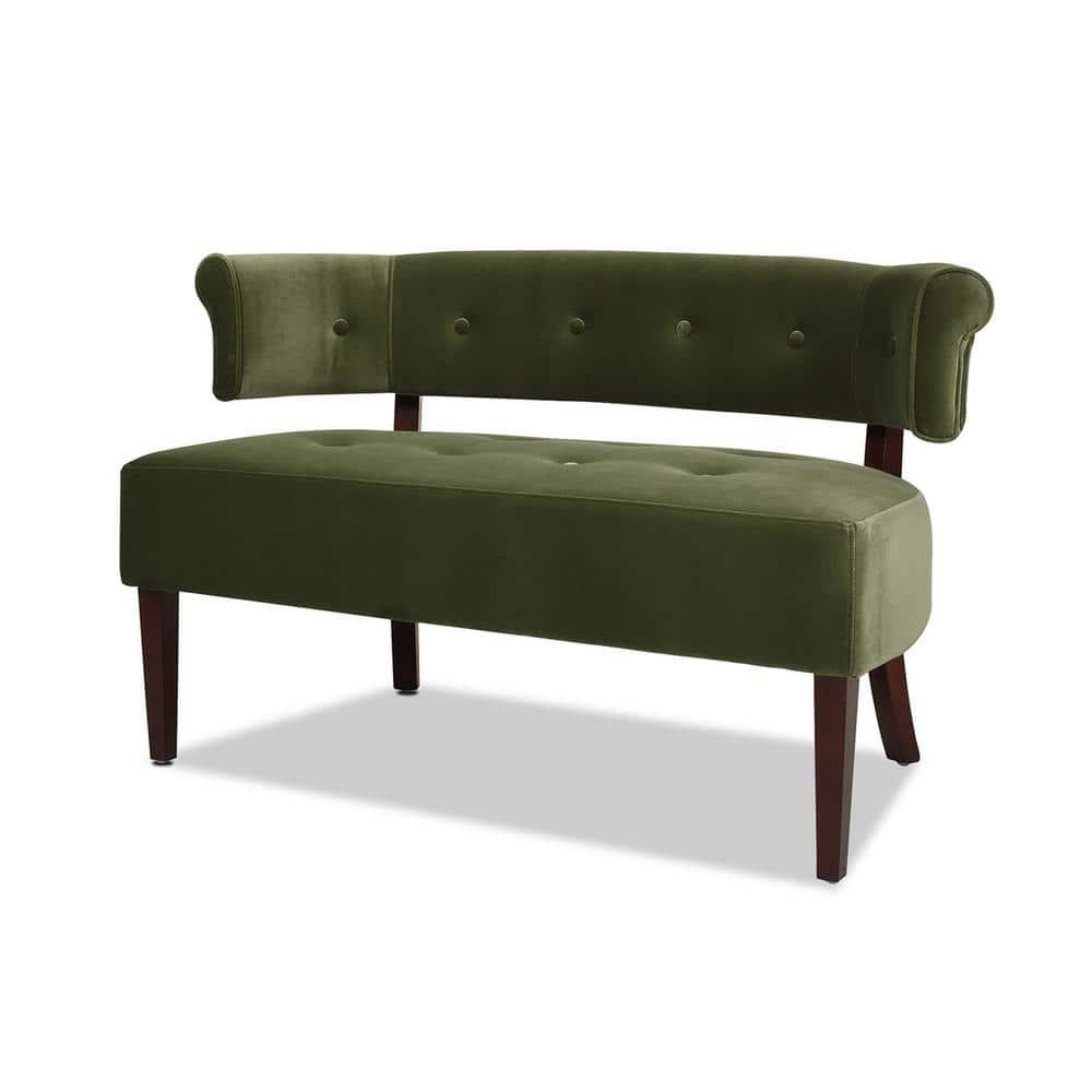 Jennifer Taylor Home Jared Roll Arm Tufted Bench Settee, Olive Green Velvet