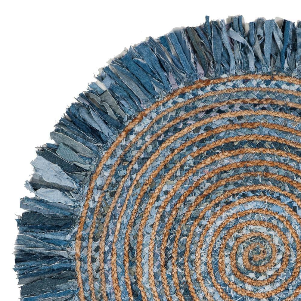 Cape Cod CAP206 Hand Woven Accent Rug - Ivory/Denim - 3' Round - Safavieh.