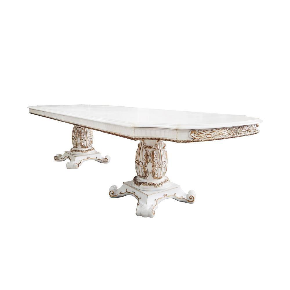 136" Vendome Dining Table Antique Pearl Finish - Acme Furniture: Classic Double Pedestal, 10-Seater, Resin Frame
