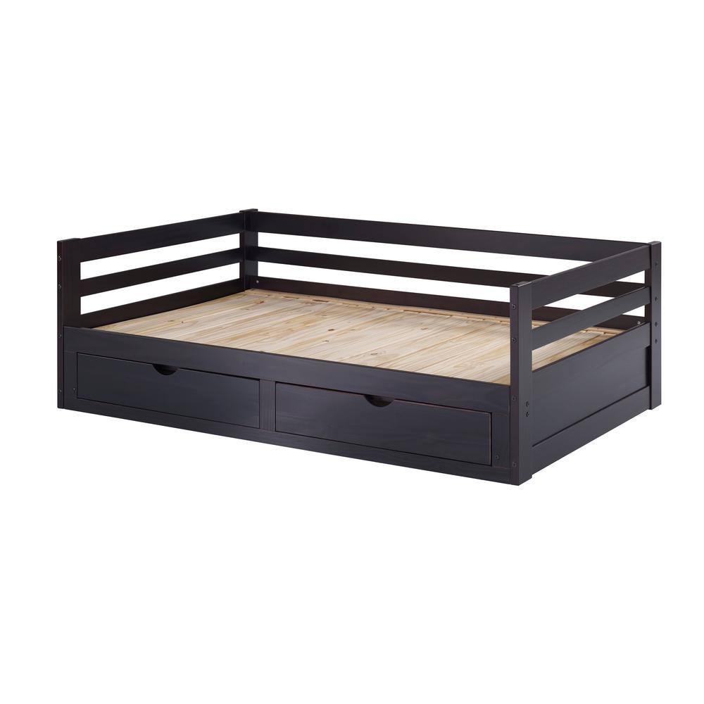 Alaterre Furniture Jasper Twin to King Extending Day Bed with Storage Drawers, Espresso