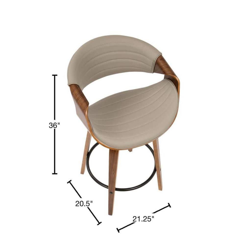 Set of 2 Symphony Upholstered Counter Height Barstools Gray/Walnut - LumiSource: Mid-Century, Faux Leather, Wood Legs