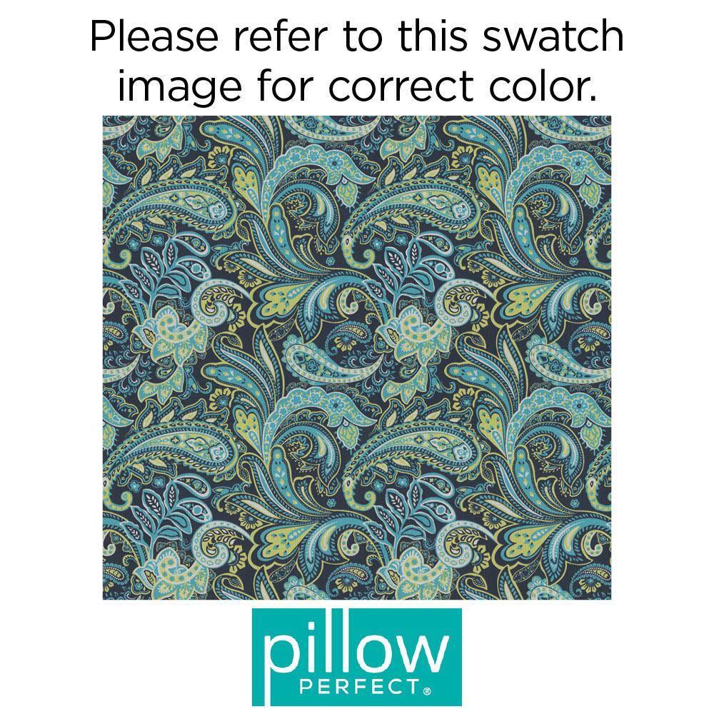 2pk Outdoor Square Edge Seat Cushion Set - Navy/Turqouise/Paisley - Pillow Perfect: Weather-Resistant with Ties, Zippered