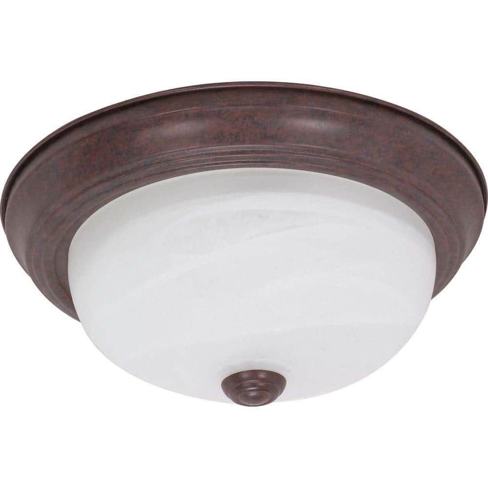 XylehR 60/205 Flush Mounted Dome Light Fixture, 11", Old Bronze/Alabaster Glass