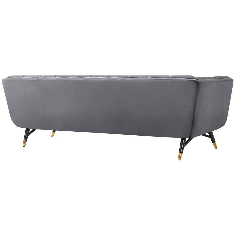 Modway Adept Performance Velvet Tufted Sofa in Gray and Black