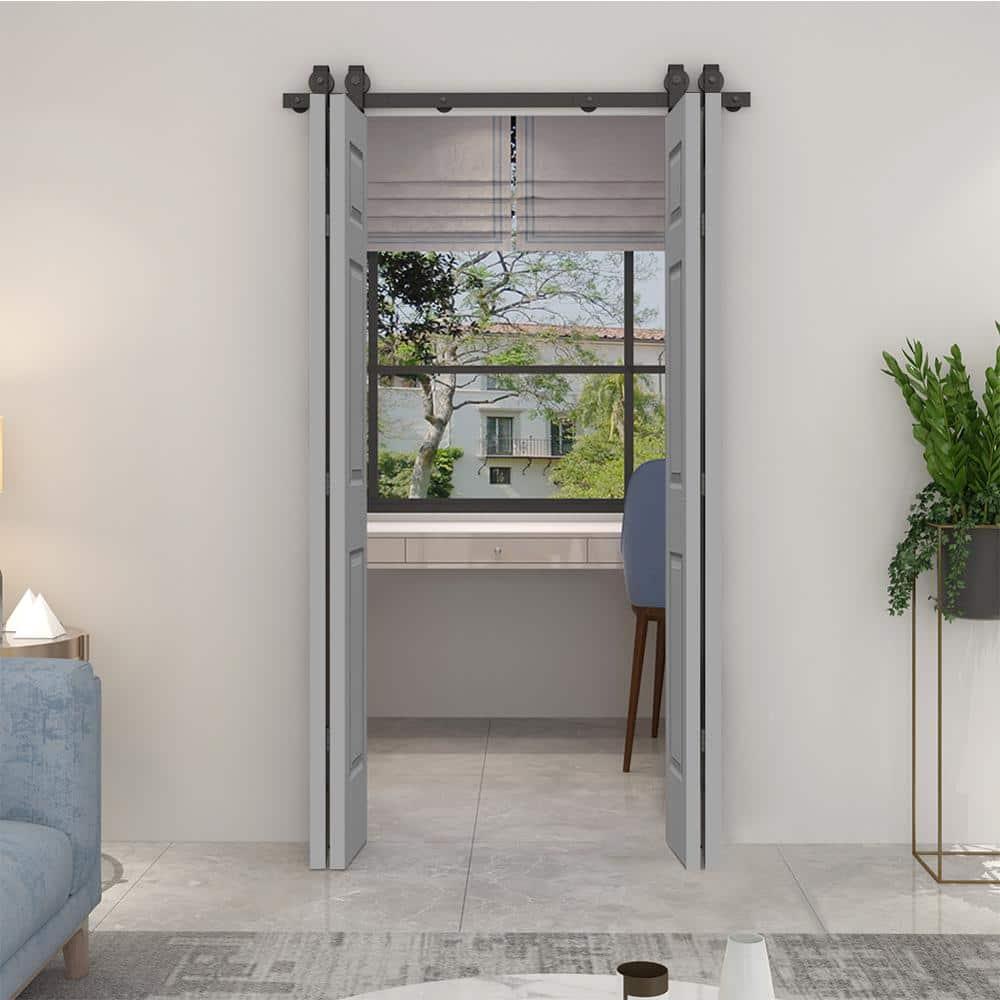 Calhome Paneled MDF Composite Double Bifold Barn Doors with Installation Hardware Kit