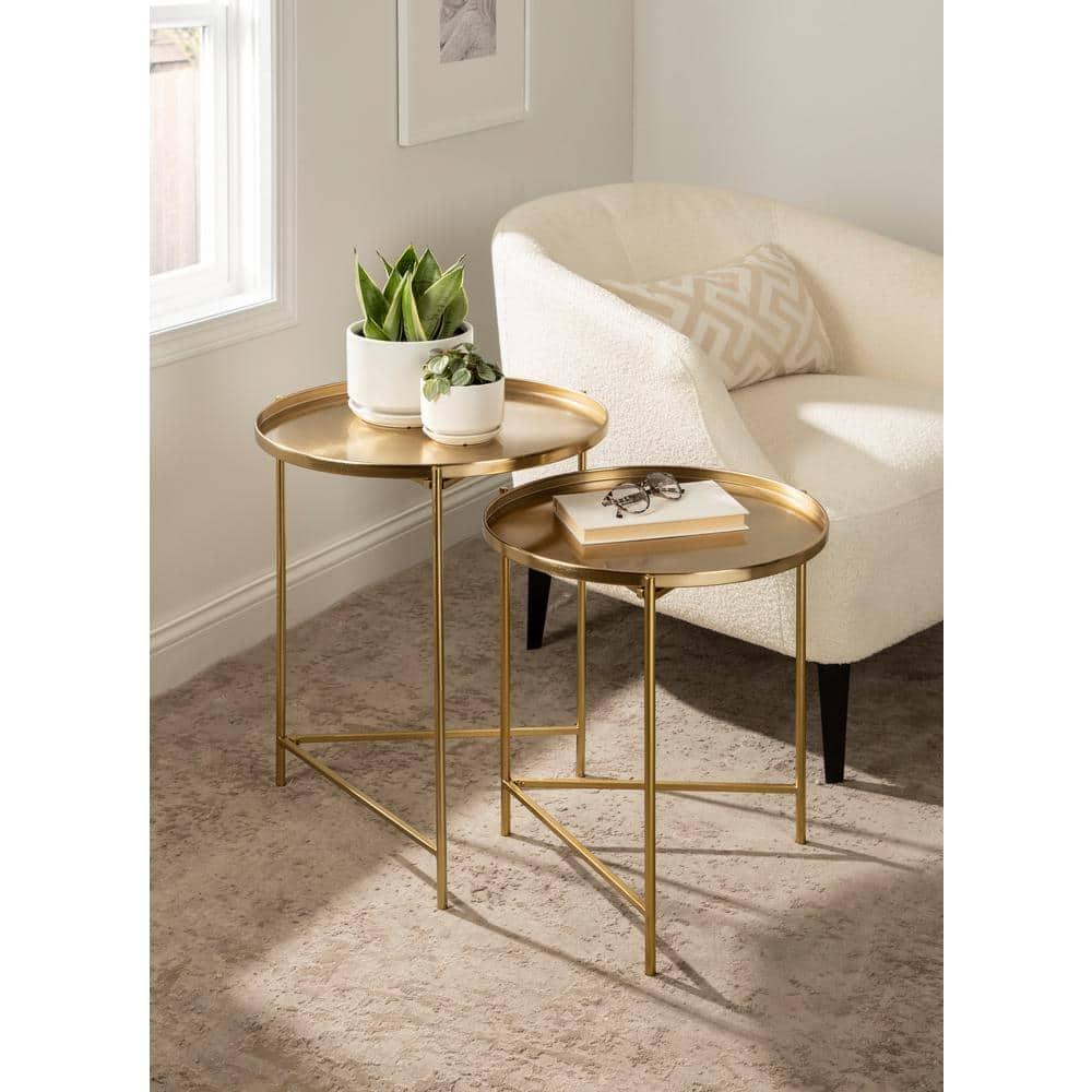 Kate and Laurel Ulani Round Metal Nesting Table, 2 Piece, Gold