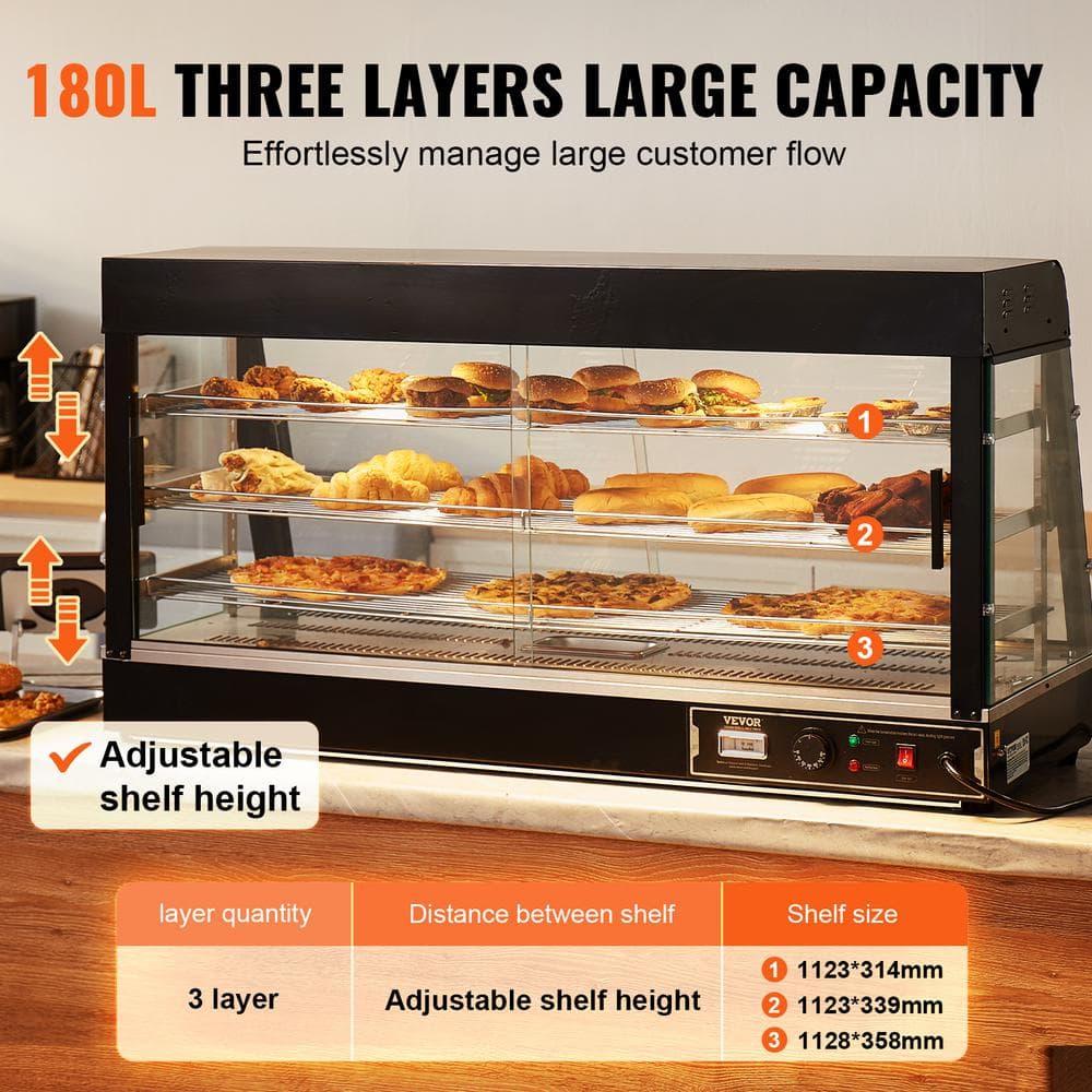 VEVOR 3-Tier Commercial Food Warmer Display, 1500W Food Display Warmer with Light, Adjustable Shelf and Temperature Display, Steam Heating, 180L
