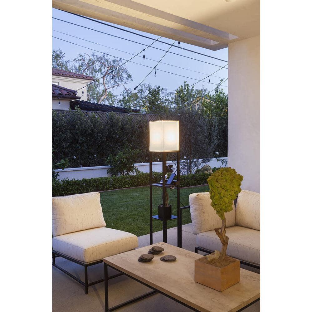 Maxwell 63 in. USB Charging LED 3-Shelf Floor Lamp with Beige Fabric Square Shade