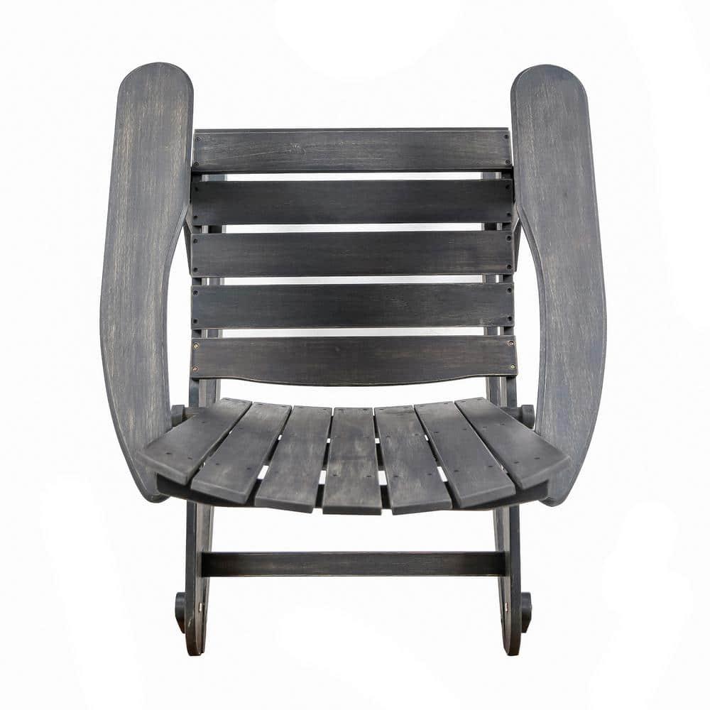 Ariel Outdoor Acacia Wood Adirondack Rocking Chair, Dark Grey