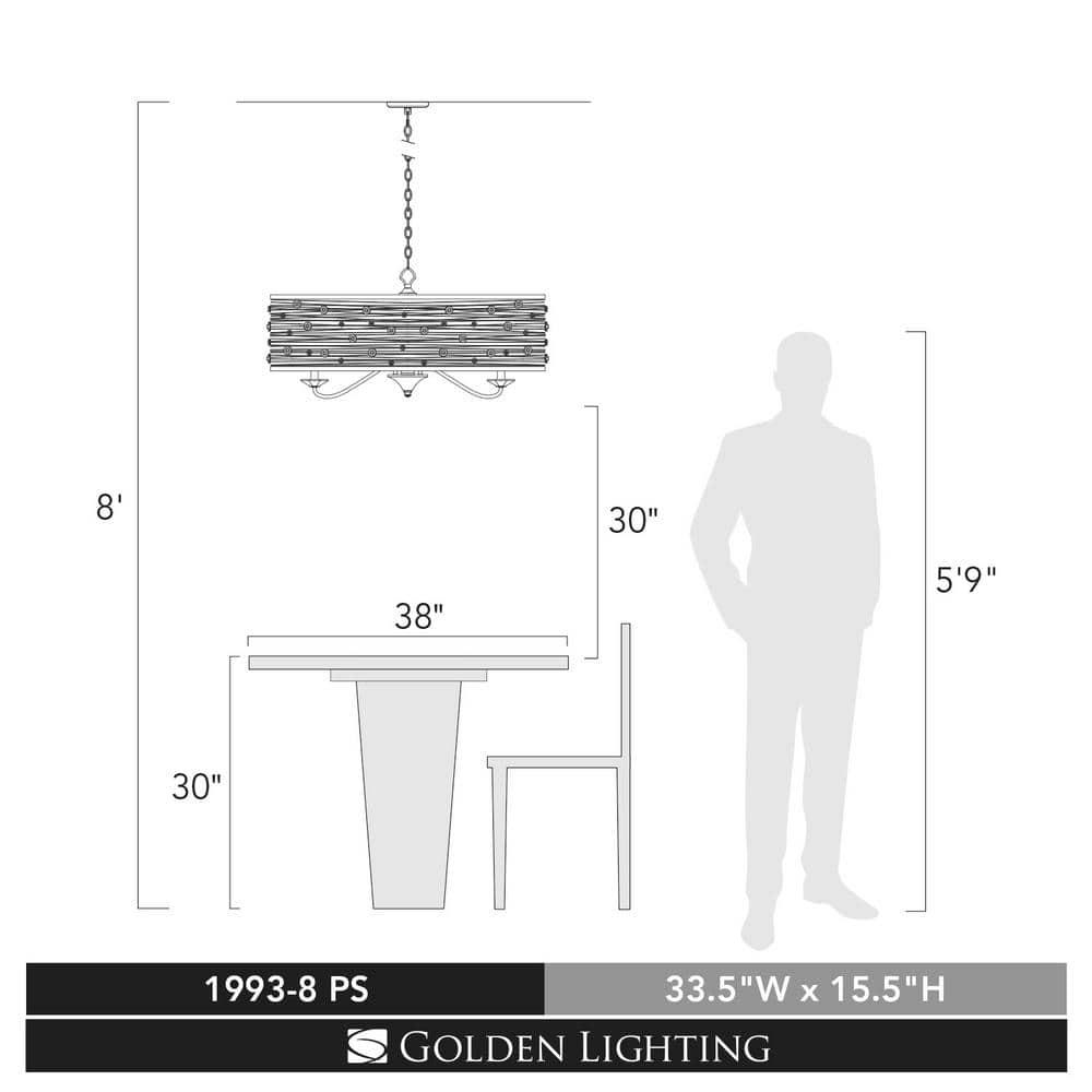 Golden Lighting Joia 8-Light Chandelier in Peruvian Silver with Sterling Mist
