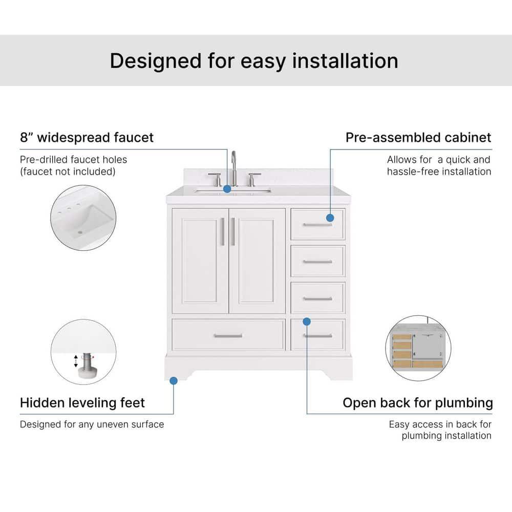 Ariel M036slcqrvo Stafford 36" Free Standing Single Basin Vanity Set - White
