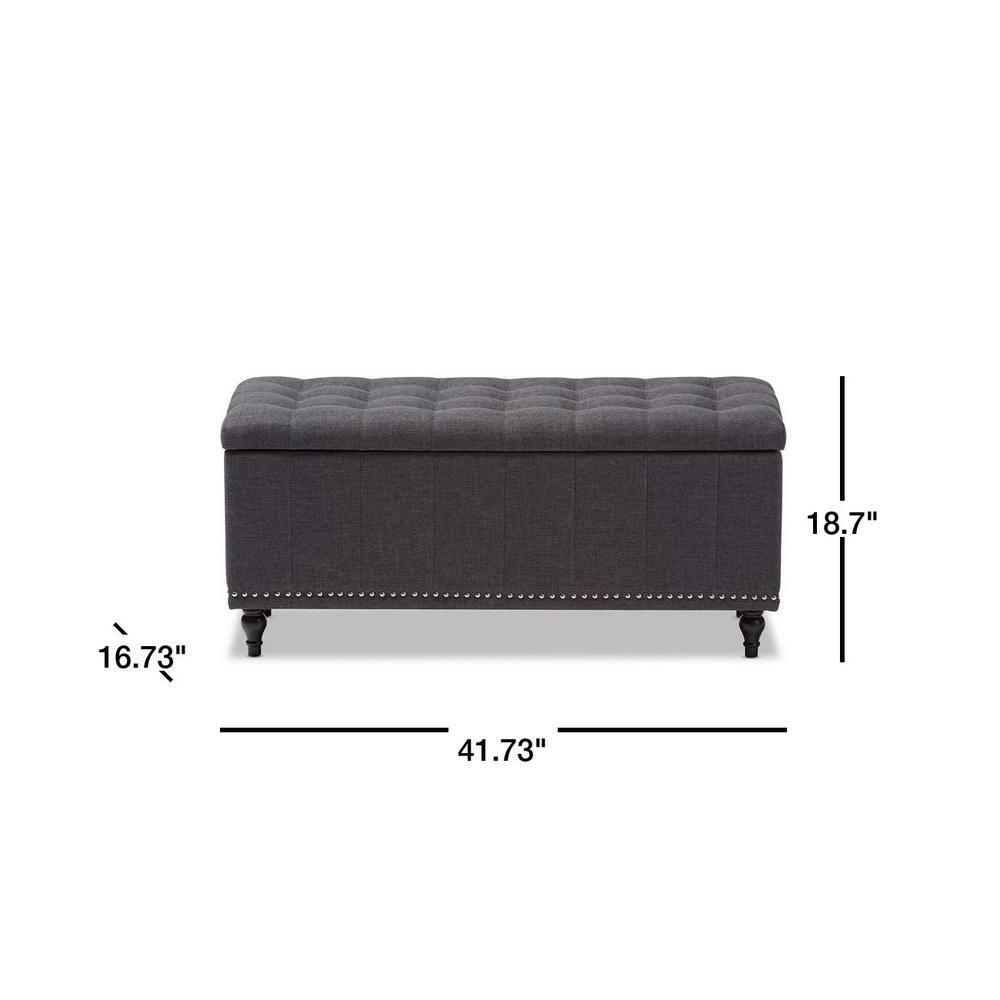 Baxton Studio Kaylee Modern Classic Fabric Upholstered Button - Tufting Storage Ottoman Bench - Dark Gray: Rectangle, Polyester, Wood Frame