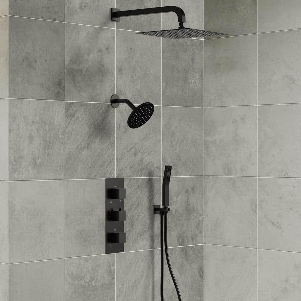 Thermostatic Dual Shower System 12" Rainfall Shower Head with Rough-in Valve