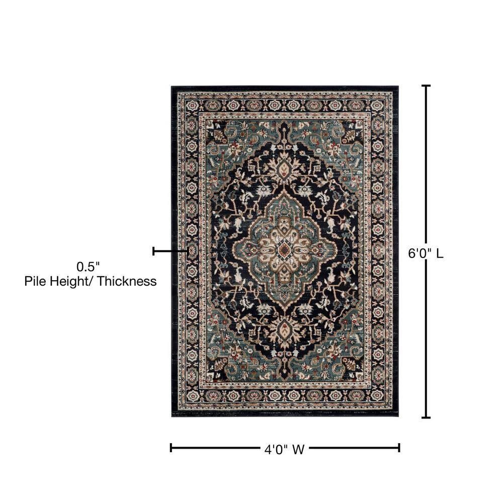 Lyndhurst LNH338 Power Loomed Area Rug - Anthracite/Teal - 4'x6' - Safavieh.