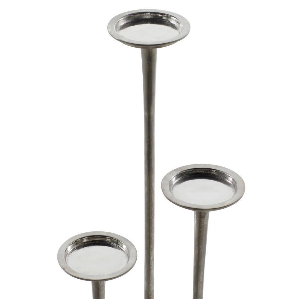 Set of 3 Metallic Aluminum Candle Holders Silver - Olivia & May: Oversized Pillar, Modern Style, Indoor Use