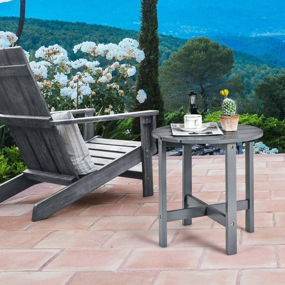 Tangkula 18" Outdoor Round Side Table Wooden Coffee Table Suitable for Garden Patio Balcony Gray
