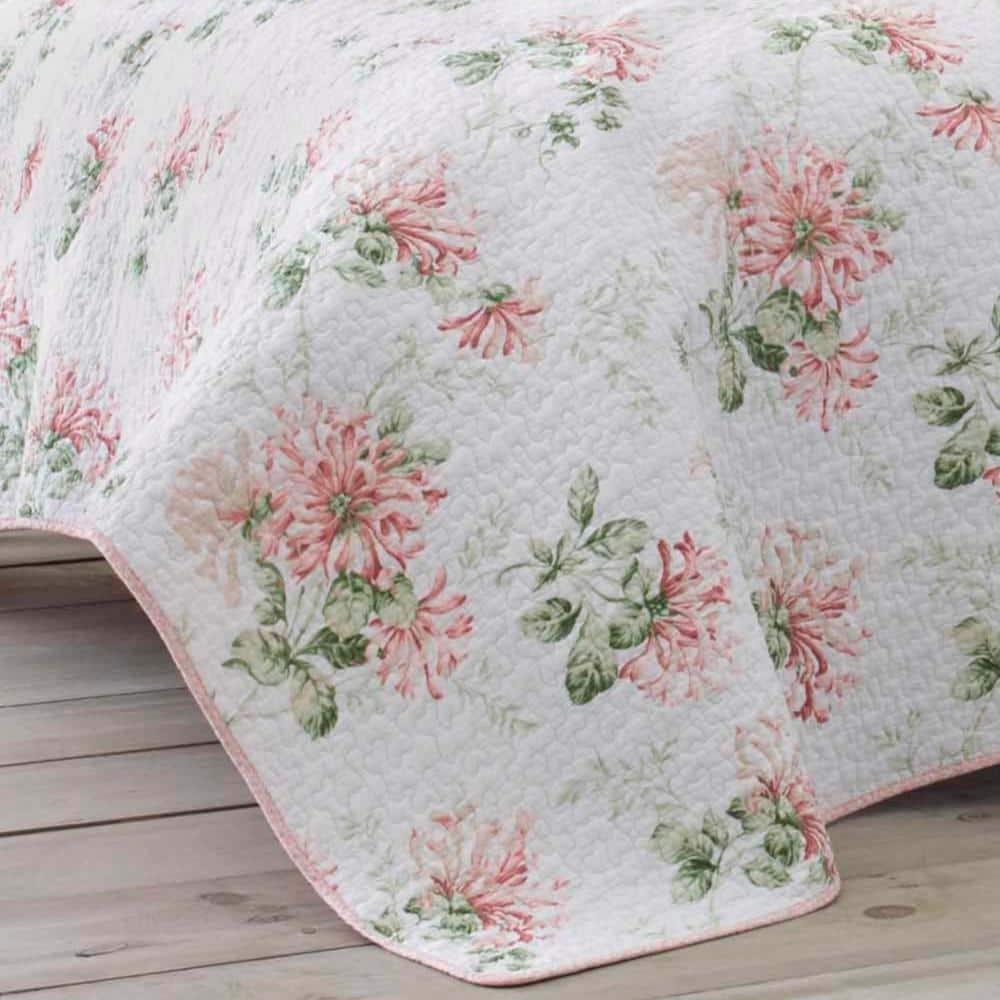 Laura Ashley Laura Ashley Honeysuckle Cotton Reversible Pink Quilt Set