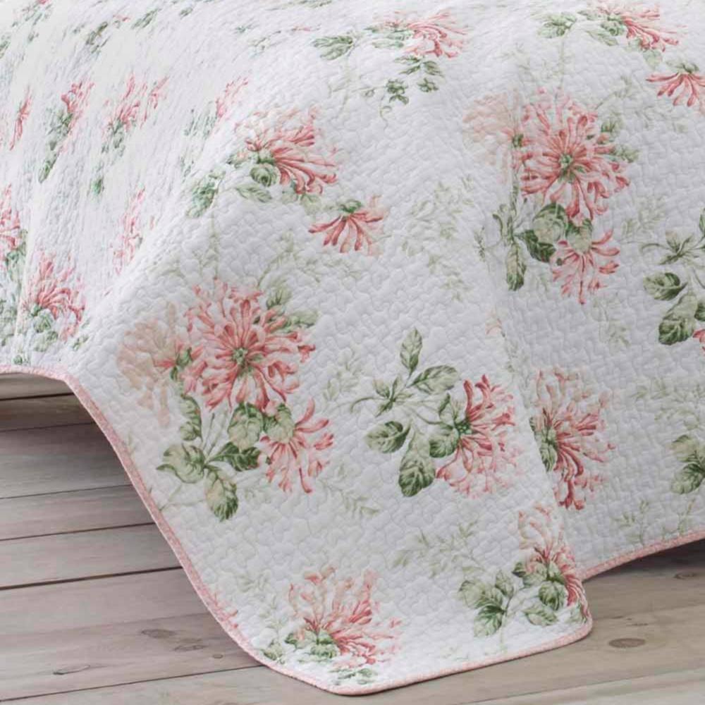 Laura Ashley Laura Ashley Honeysuckle Cotton Reversible Pink Quilt Set