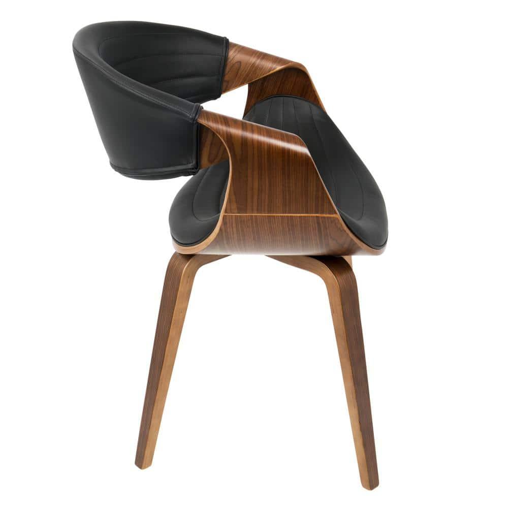 LumiSource Symphony Mid Century Modern Dining/Accent Chair Black: Upholstered, Wood Frame, Faux Leather