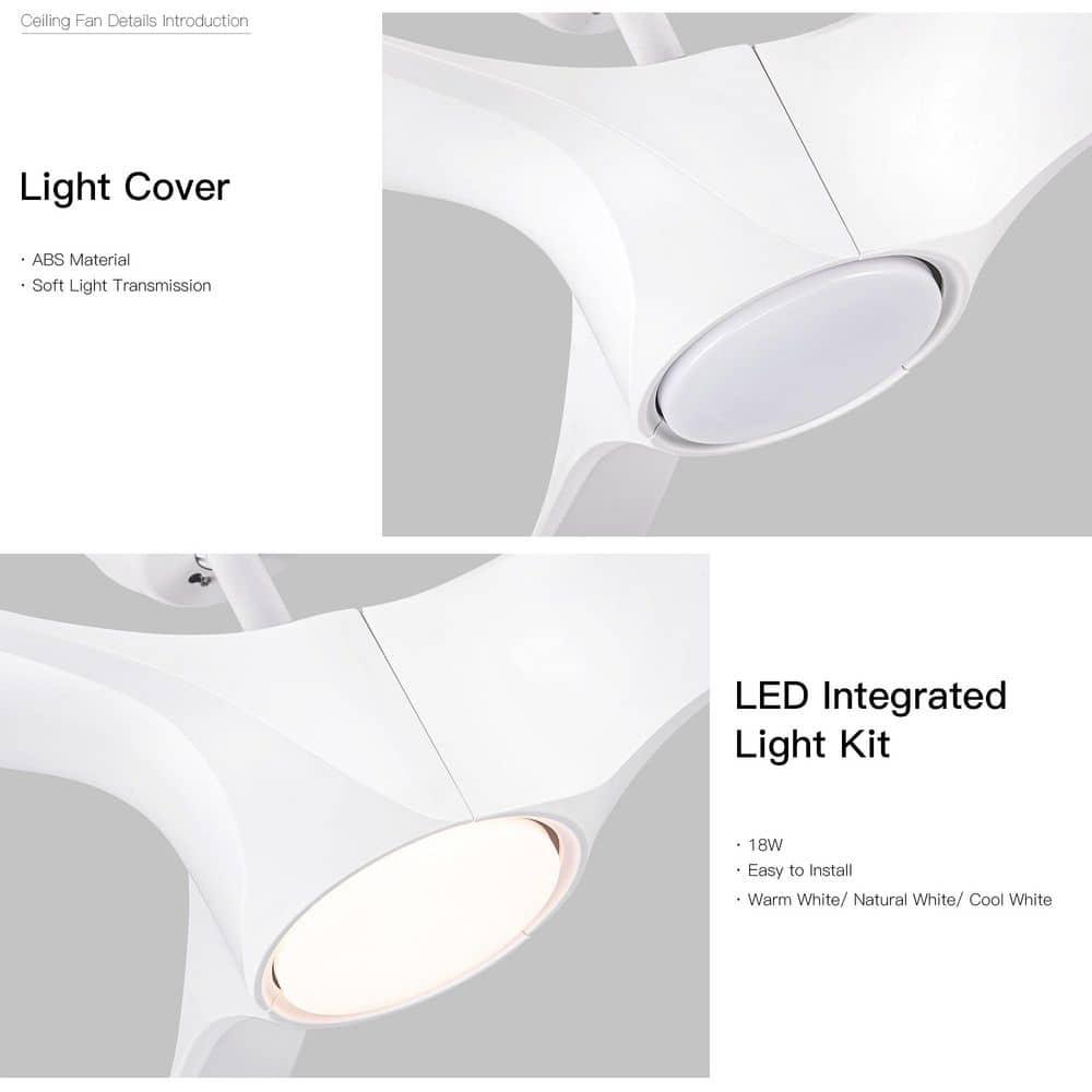 54" Modern Ceiling Fan with 3 Solid Wood Blades, 6 Speeds, Remote Control, 3 Color Dimmable LED Light, Intelligent Control Ceiling Fan