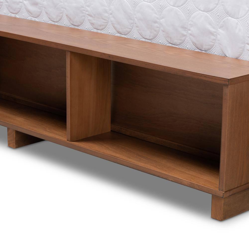 Queen Arthur Wood Platform Bed with Built-In Shelves Ash Walnut - Baxton Studio: Storage Drawers & No Box Spring Needed