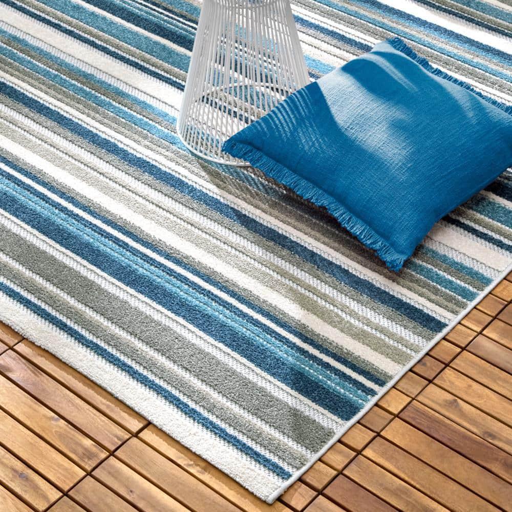 TOWN & COUNTRY EVERYDAY Rio Multicolor Stripe Indoor Outdoor Area Rug, UV Fade Resistant, High-Low Pile, Blue/Multi, 5'2"x7'2"