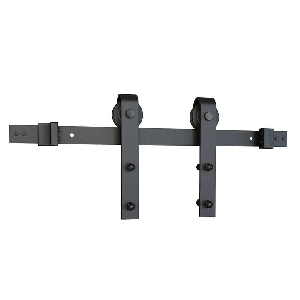 American Pro Decor Steel Sliding Rolling Barn Door Hardware Kit for Single Wood Doors with Routed Floor Guide