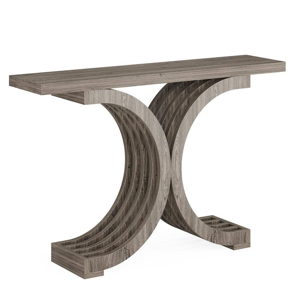 Tribesigns Modern 39-inch Console Tables, Farmhouse Entryway Table with Geometric Base, Wooden Narrow Hallway Table/Sofa Table for Living Room, Grey