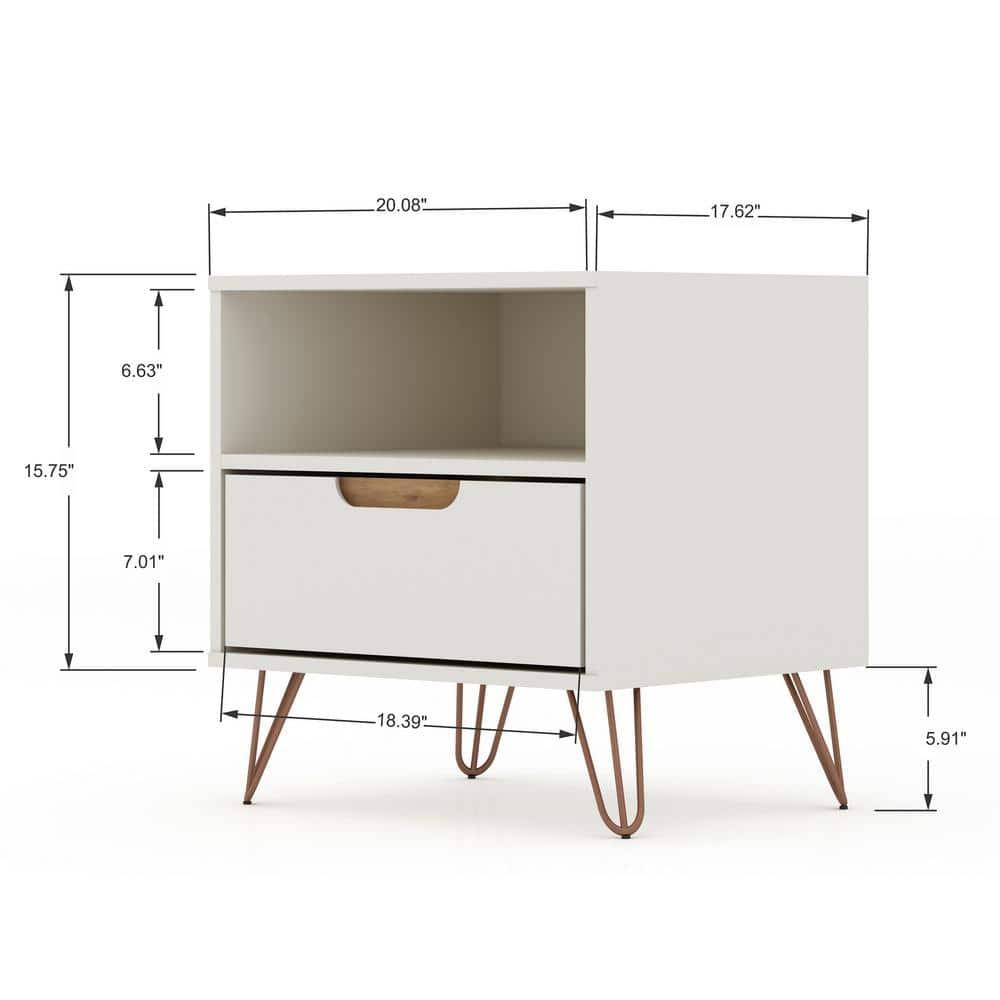 Set of 2 Rockefeller 1 Drawer Nightstands Off White/Nature - Manhattan Comfort