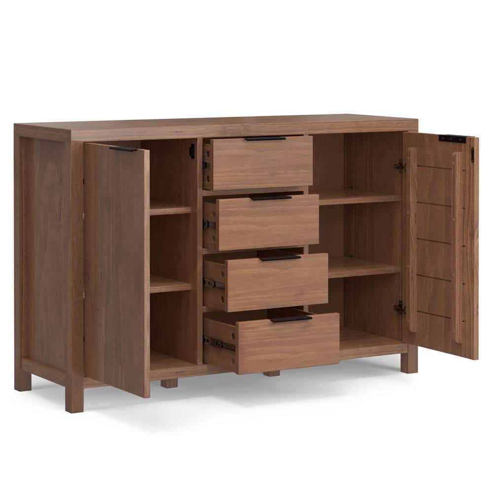 Simpli Home Hollander SOLID WOOD and Pine 54 inch x 18 inch Rectangle Contemporary Sideboard Buffet in Medium Saddle Brown