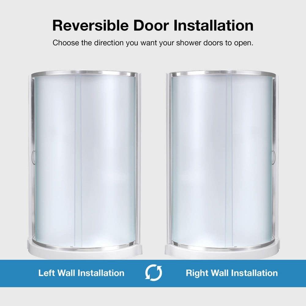 OVE Decors Breeze Framed Round Shower Kit w/ Frosted Glass, Base, Wall in Chrome Finish