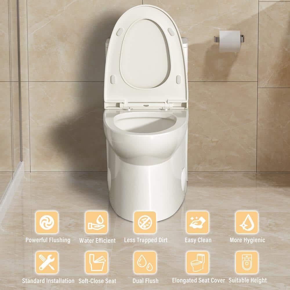 One-Piece Dual Flush 1.1/1.6 GPF Elongated Toilet Comfort Seat Height,Soft-Close Seat,Glazed Surface