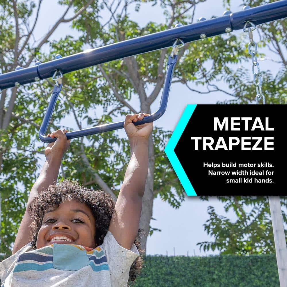 Sportspower Arcadia Metal Swing Set with Trapeze, 2 Person Glider Swing, 5' Double Wall Slide with Lifetime Warranty, and Bonus Anchor Kit, Great for Kids 3-8