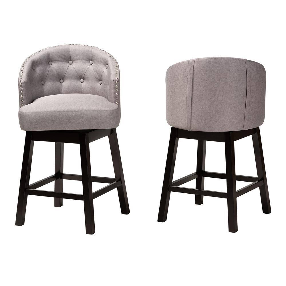 2pc Theron Fabric and Wood Swivel Counter Height Barstool Set Gray/Espresso Brown - Baxton Studio