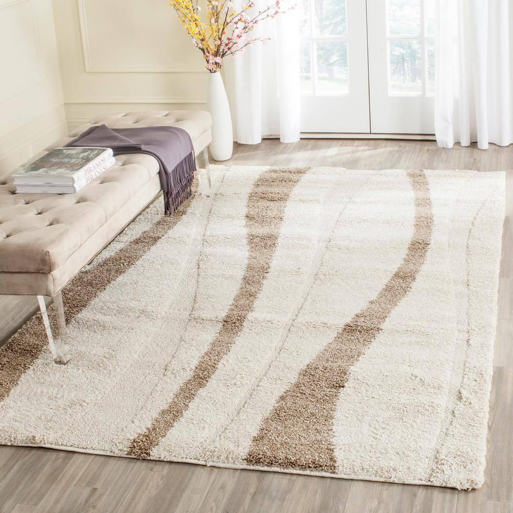 Florida Shag SG451 Power Loomed Indoor Area Rug - Cream/Dark Brown - 4'x6' - Safavieh.