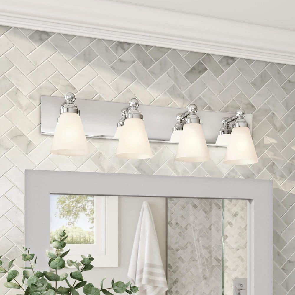 Chrome Contemporary Four Light 400W Bathroom Wall Fixture Hudson Collection
