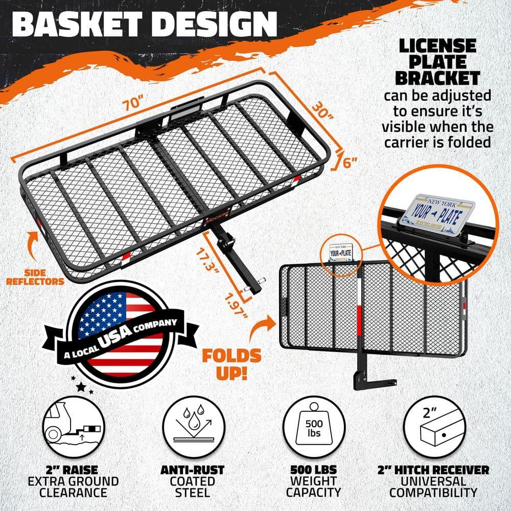 70 in. x 30 in. x 6 in. Foldable Hitch Cargo Carrier with 500 lbs. Capacity - Includes 40 cu. ft. Waterproof Cargo Bag