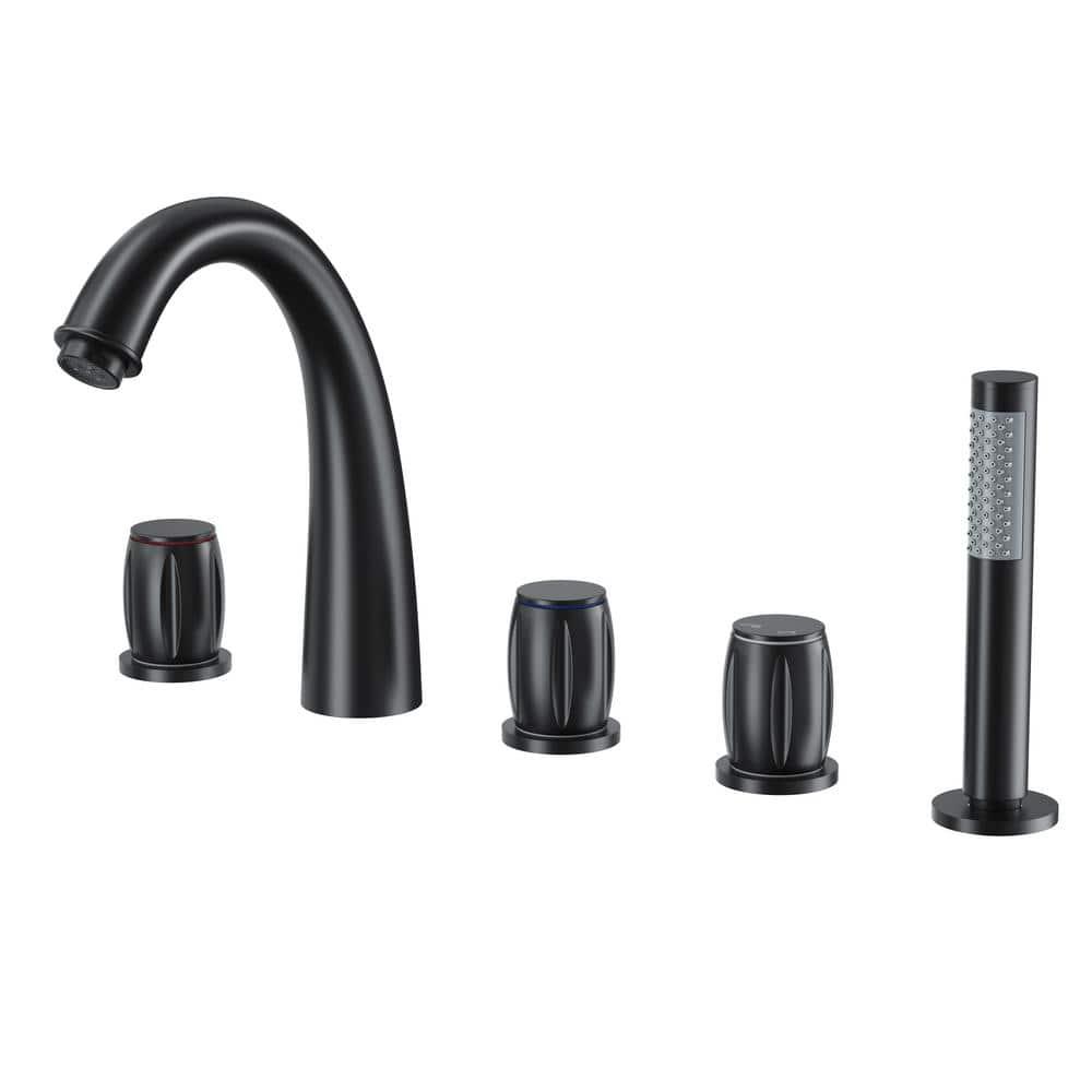 3 Handles Deck Mount Roman Tub Faucet With Hand Shower