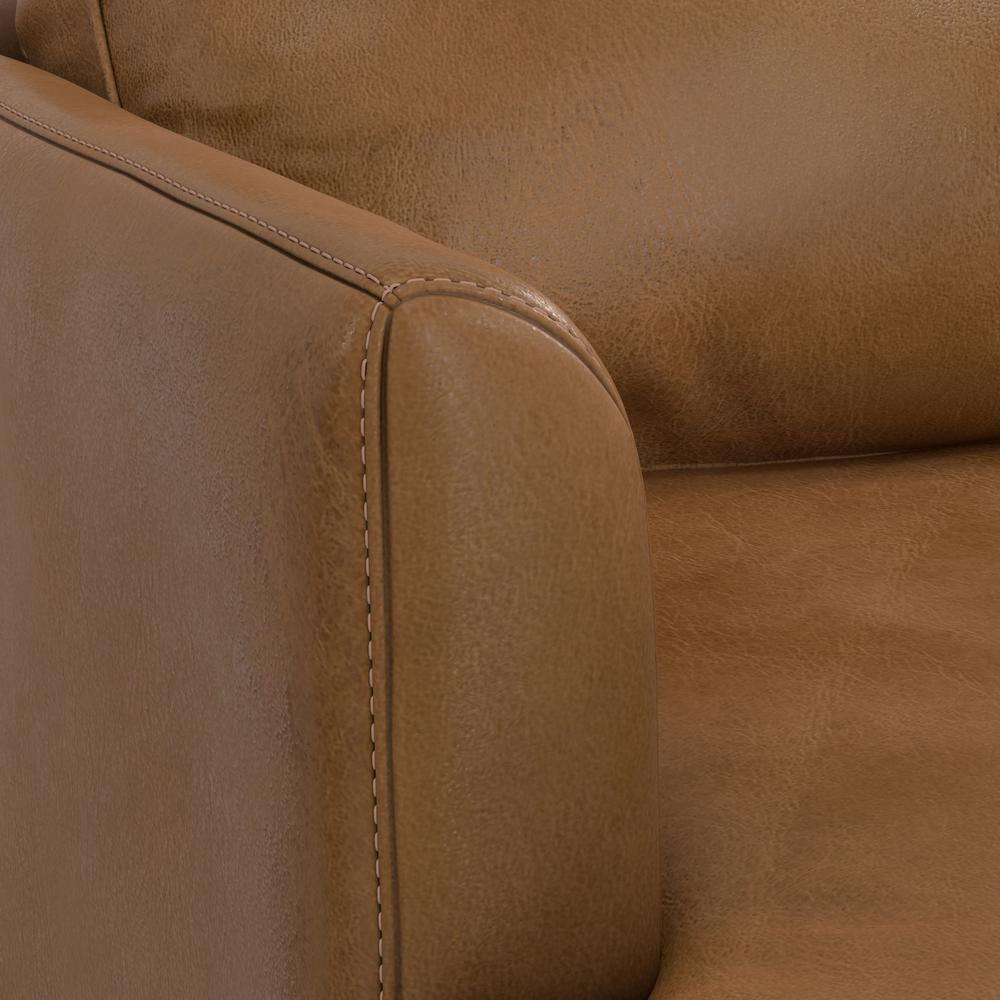 Simpli Home Livingston Top Grain Genuine Leather Mid-Century Modern Sofa With Solid Wood Frame For Living Room