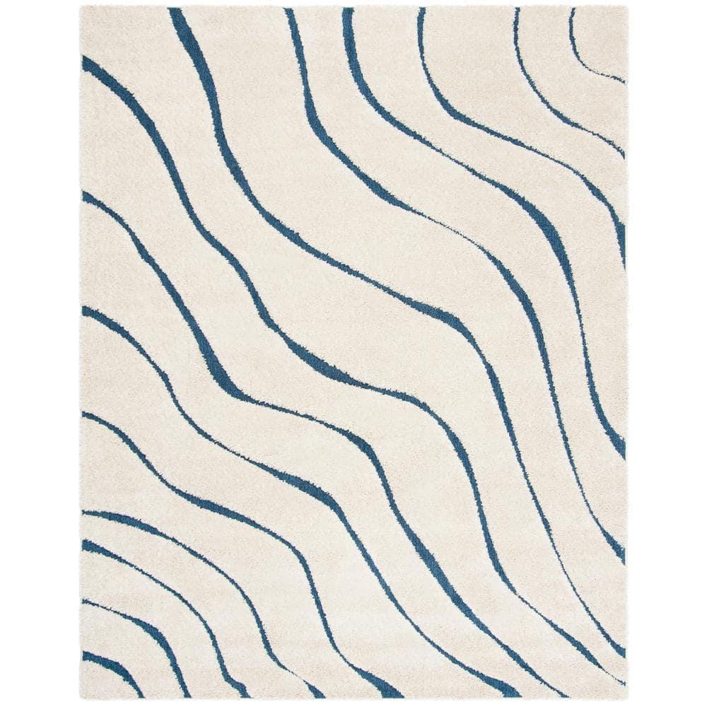 Florida Shag SG472 Power Loomed Indoor Area Rug - Cream/Blue - 8'x10' - Safavieh